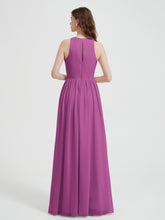 Halter Chiffon Simple Dress with Slit Orchid