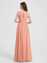 Halter Chiffon Simple Dress with Slit Papaya