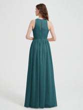 Halter Chiffon Simple Dress with Slit Peacock