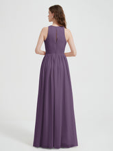 Halter Chiffon Simple Dress with Slit Plum