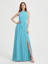 Halter Chiffon Simple Dress with Slit Pool