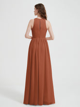 Halter Chiffon Simple Dress with Slit Rust