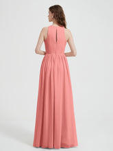 Halter Chiffon Simple Dress with Slit Sunset
