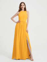 Halter Chiffon Simple Dress with Slit Tangerine
