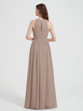 Halter Chiffon Simple Dress with Slit Taupe