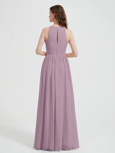 Halter Chiffon Simple Dress with Slit Vintage Mauve
