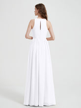 Halter Chiffon Simple Dress with Slit White