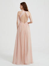Halter Chiffon Dresses with Pleated Bodice Pearl Pink