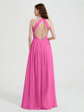 Halter Chiffon Dresses with Pleated Bodice Azalea
