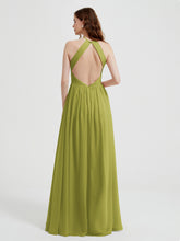 Halter Chiffon Dresses with Pleated Bodice Clover