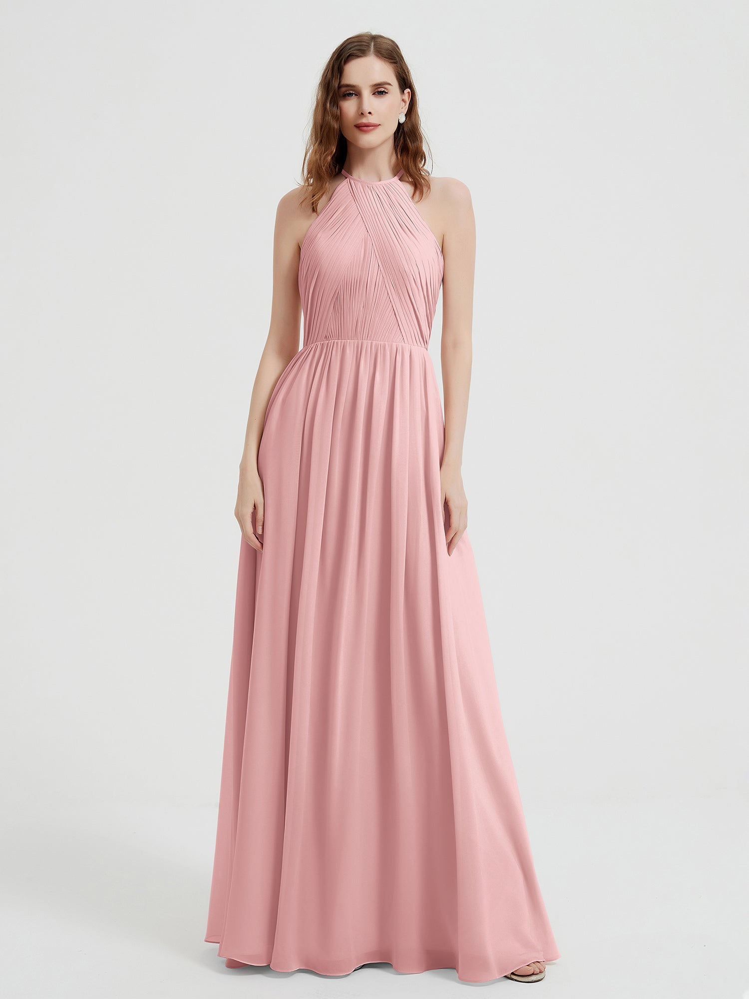 BABARONI Halter Chiffon Dresses with Pleated Bodice Dusty Rose, Dusty Rose / US0