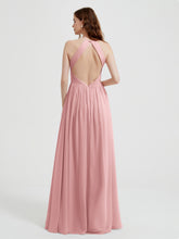 Halter Chiffon Dresses with Pleated Bodice Dusty Rose