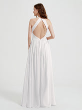 Halter Chiffon Dresses with Pleated Bodice Ivory