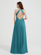 Halter Chiffon Dresses with Pleated Bodice Jade