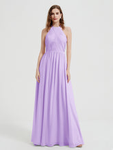Halter Chiffon Dresses with Pleated Bodice Lilac
