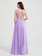 Halter Chiffon Dresses with Pleated Bodice Lilac