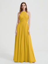 Halter Chiffon Dresses with Pleated Bodice Marigold