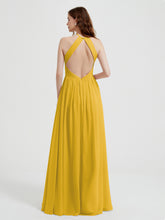 Halter Chiffon Dresses with Pleated Bodice Marigold