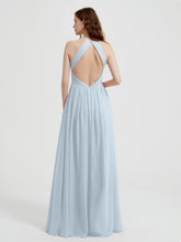 Halter Chiffon Dresses with Pleated Bodice Mist