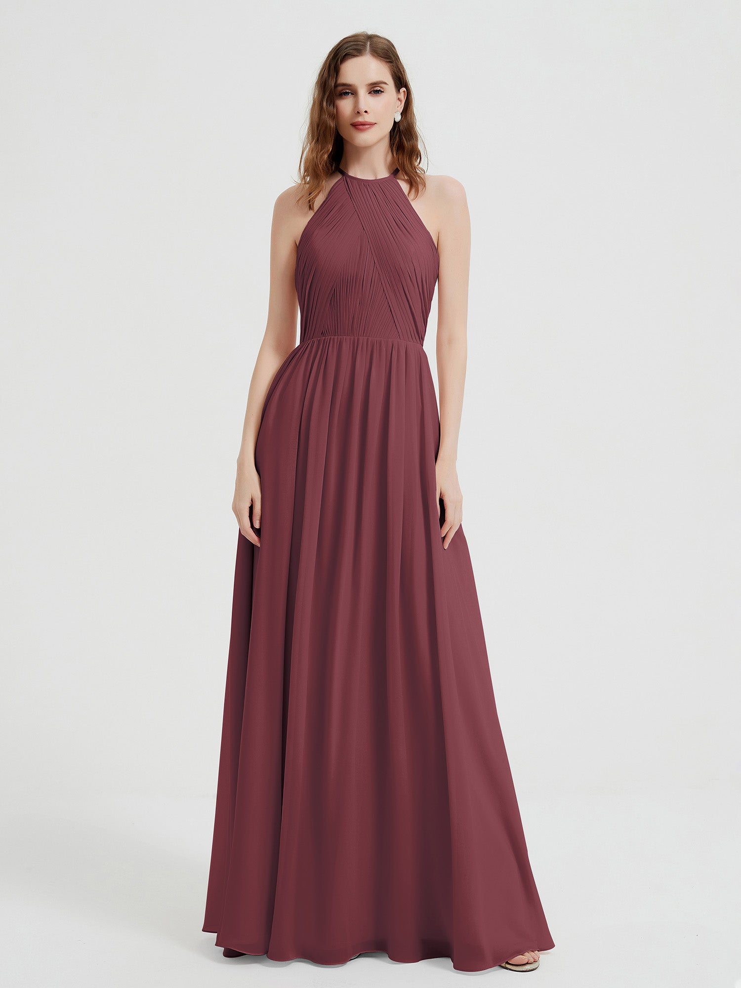Long Chiffon Dress With Lace Bodice Mulberry