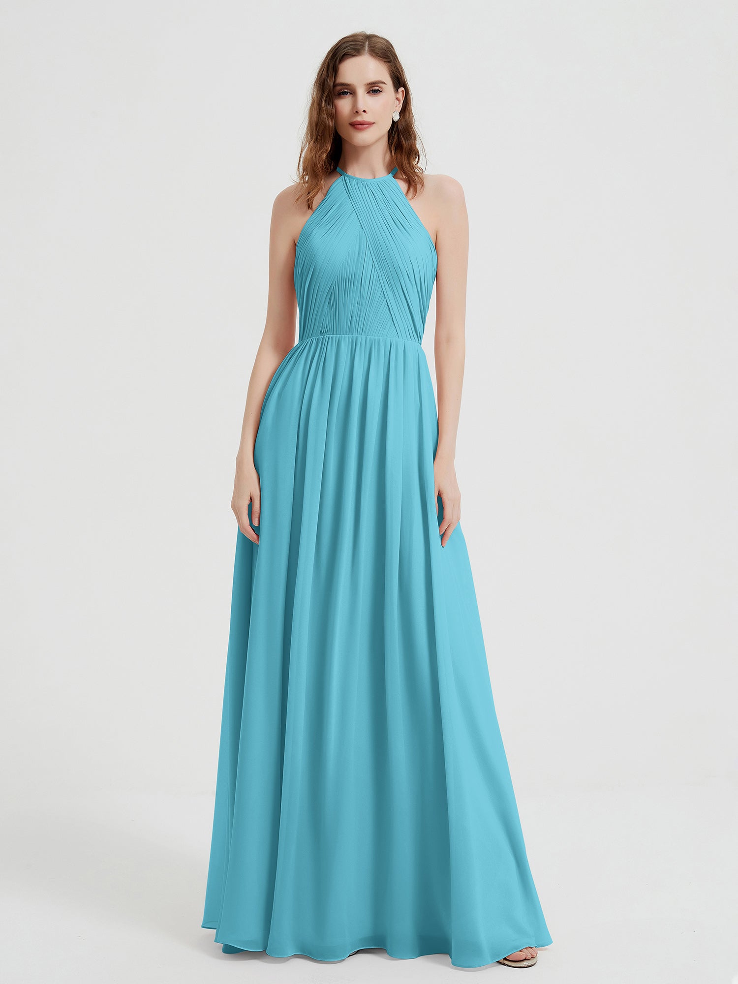 Halter Straps Full Length Chiffon Dresses with Pockets Spa main image 1