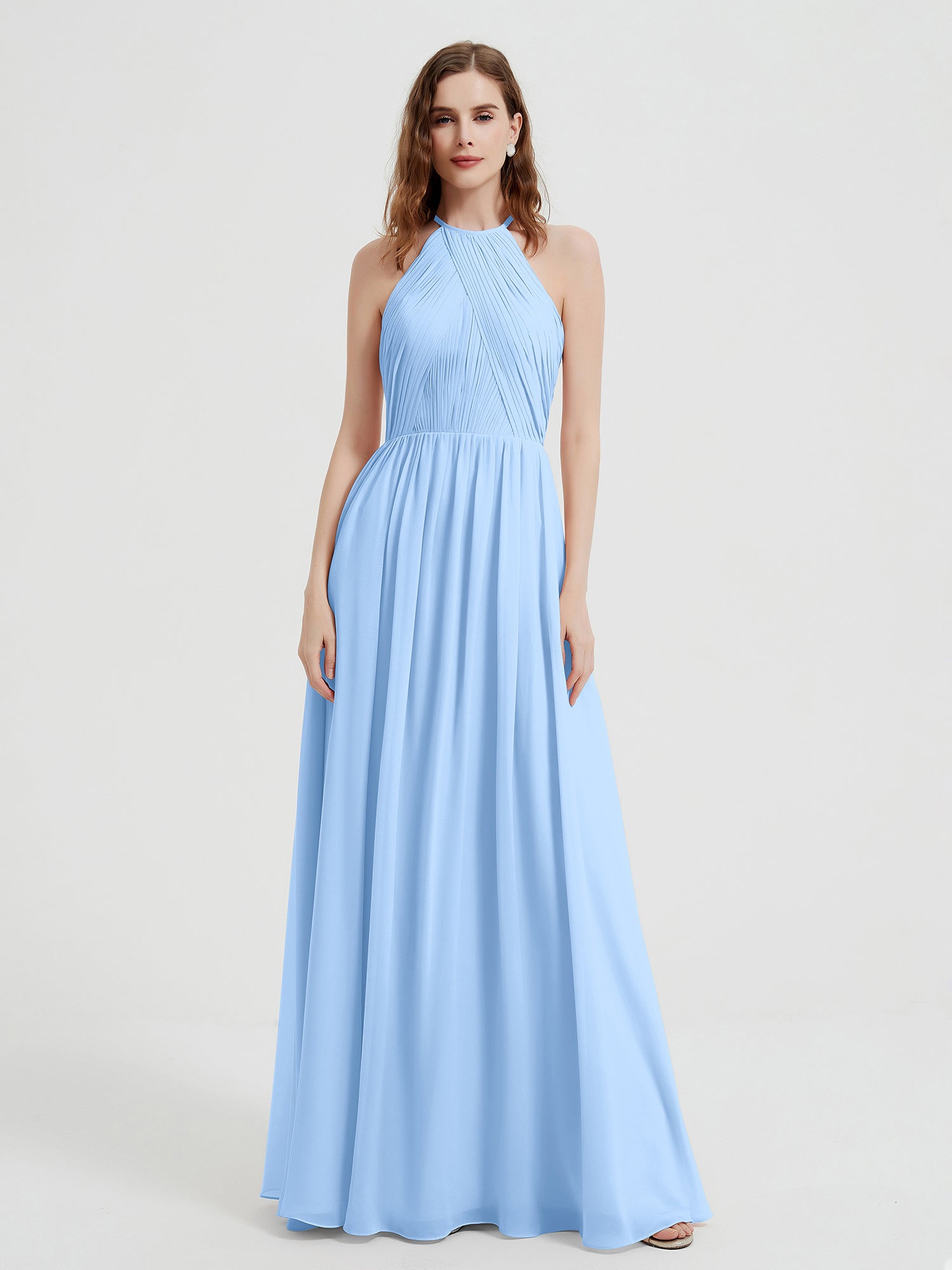 Lace Top Chiffon BUTTON Long Dresses Sky Blue Plus Size