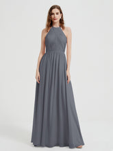 Halter Chiffon Dresses with Pleated Bodice Steel Grey