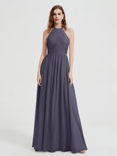 Halter Chiffon Dresses with Pleated Bodice Stormy