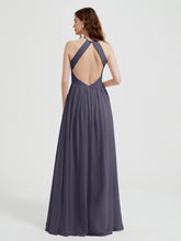 Halter Chiffon Dresses with Pleated Bodice Stormy