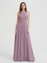Halter Chiffon Dresses with Pleated Bodice Vintage Mauve