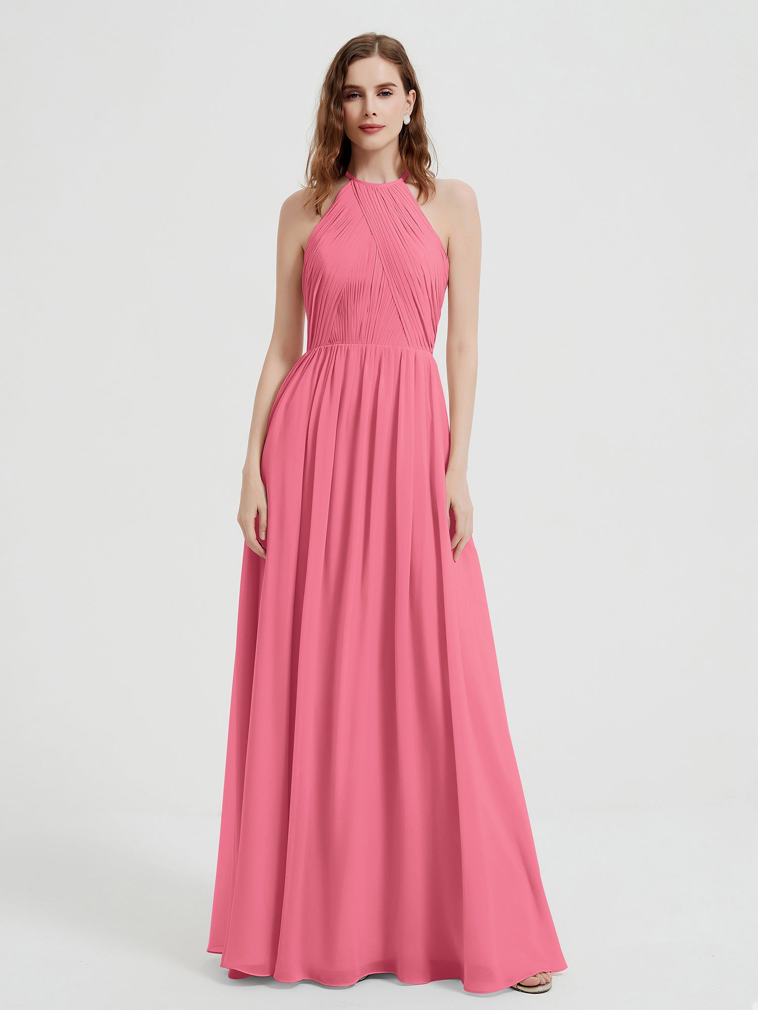 Off-Shoulder Halter Chiffon Dress with Blouson Bodice Lemon Plus Size