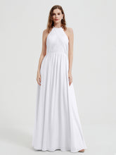 Halter Chiffon Dresses with Pleated Bodice White