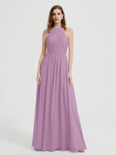 Halter Chiffon Dresses with Pleated Bodice Wisteria