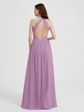 Halter Chiffon Dresses with Pleated Bodice Wisteria