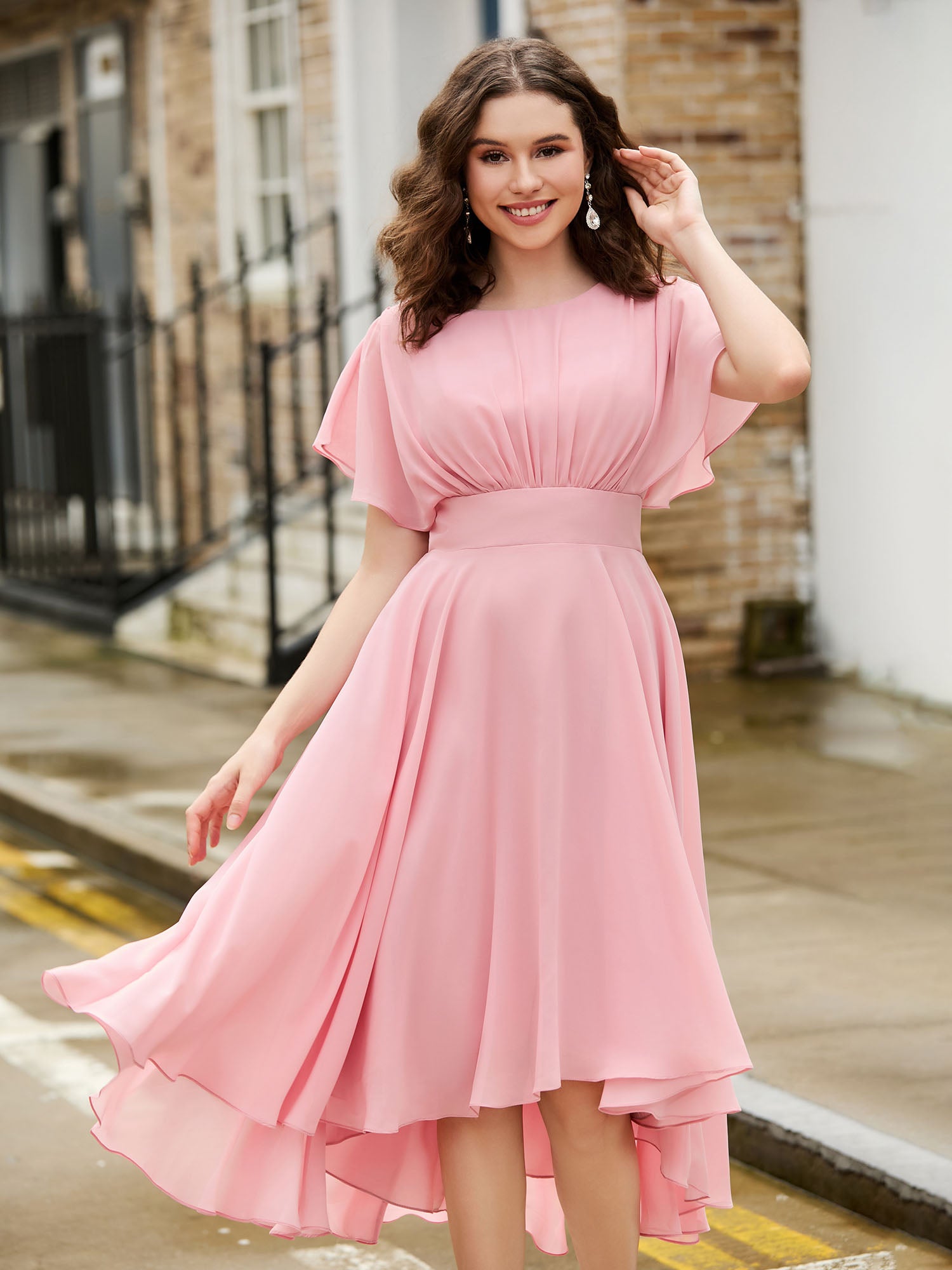 watermelon champagne mini dress dusty rose BABARONI Chiffon Homecoming Dresses A-line Jewel Flutter Sleeve Pleated Tea-length, Dusty Rose / US0 Made from smooth satin Color:BLUE FLORAL-BLOCKPRNT Elegant A-Line Off the light blue evening gown