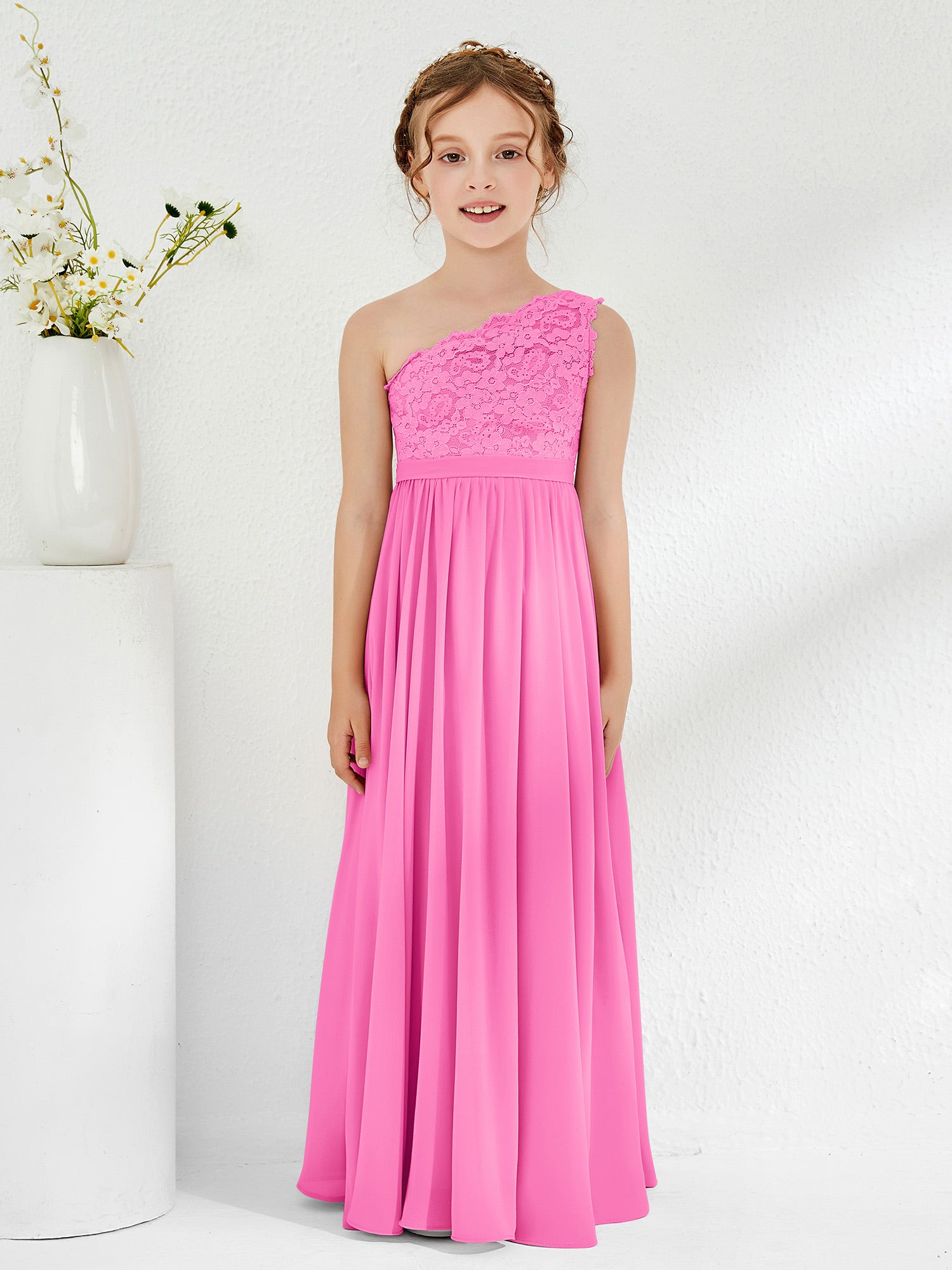 Halter Neck Lace Top Long Chiffon Junior Bridesmaid Dress Orchid main image 0