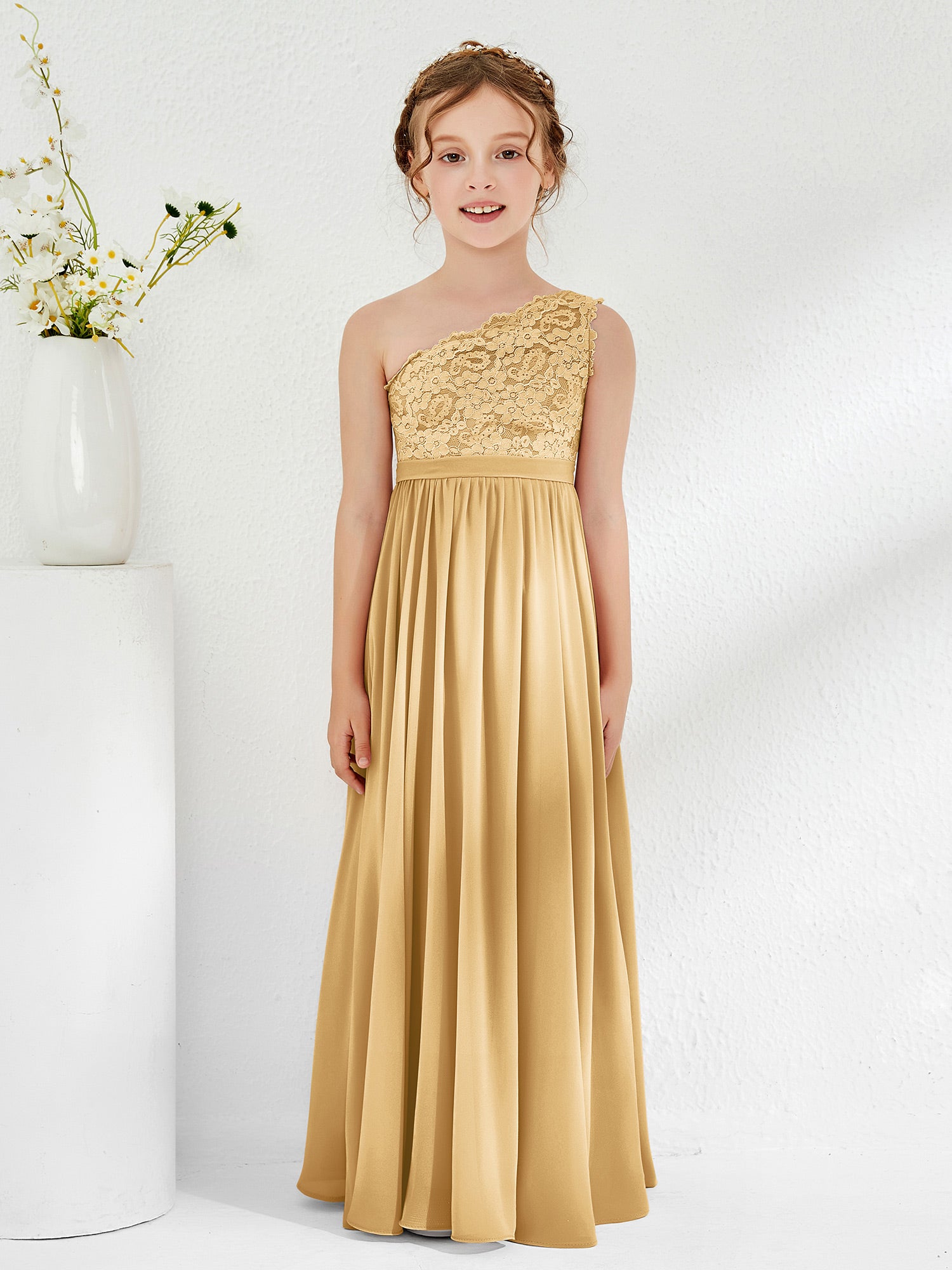 Gorgeous One Shoulder Junior Bridesmaid Dresses with Pleated Spa