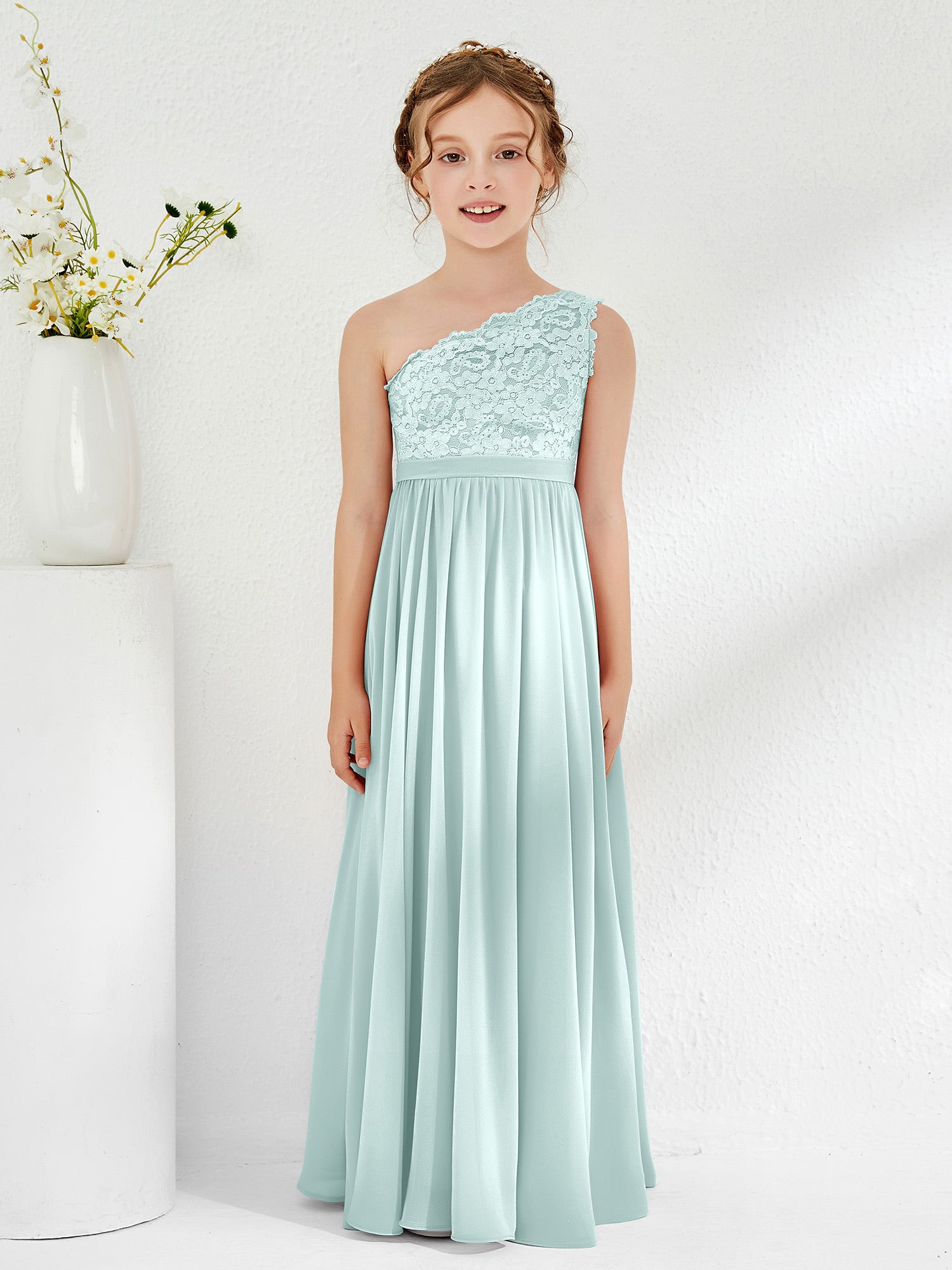 BABARONI Chiffon Mist Junior Bridesmaid Dresses A-line One Shoulder