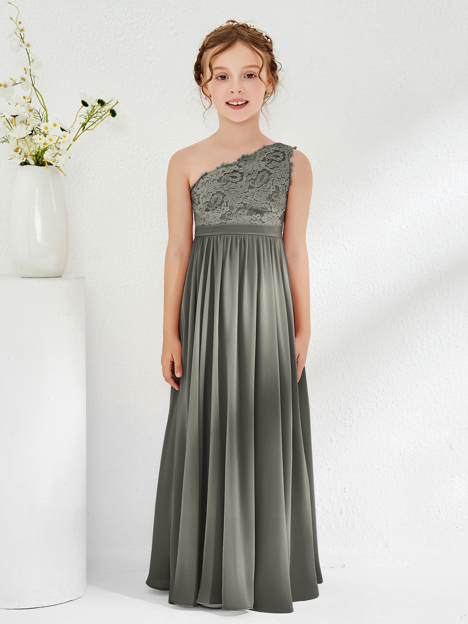 Flowy One Shoulder Chiffon Junior Bridesmaid Dresses Turquoise