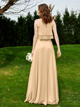 Two Layers Ruffles Bodice Chiffon Dresses Champagne