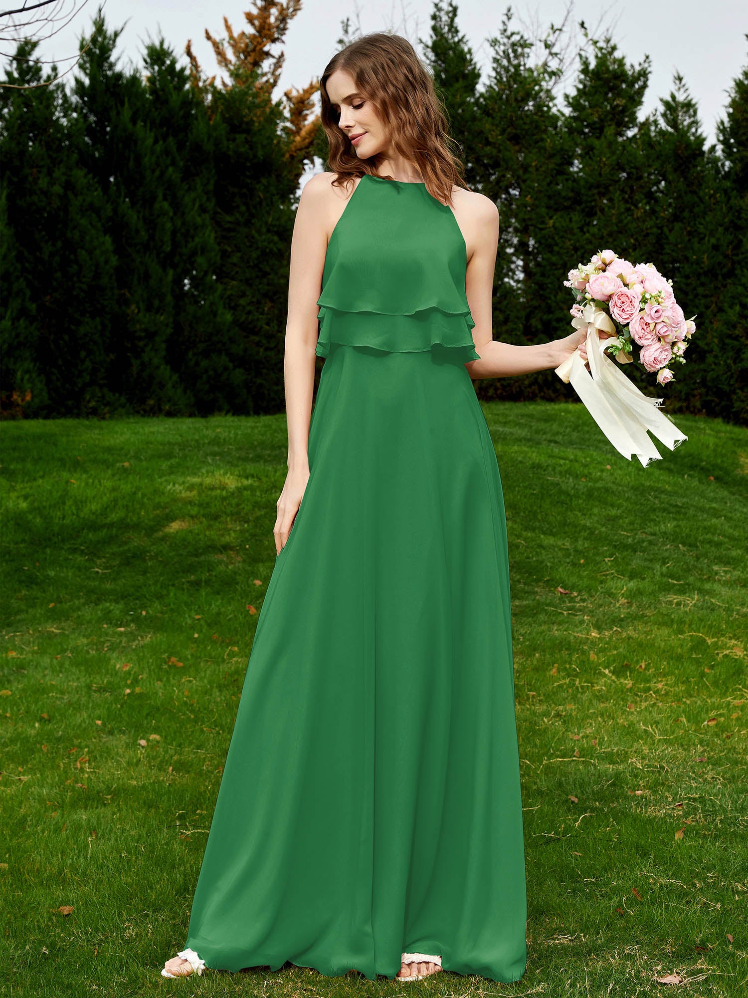 Long Chiffon Dresses with Halter Neck Emerald Plus Size main image 0