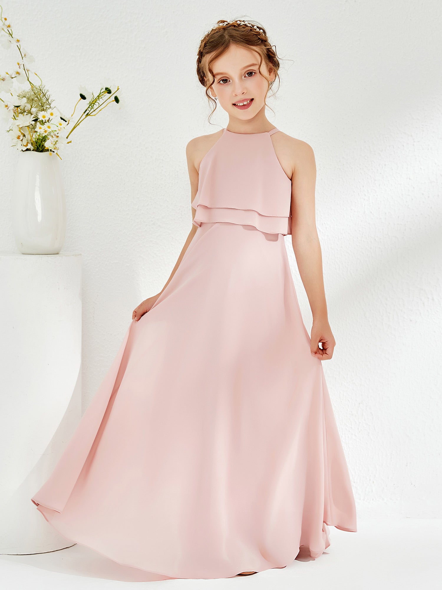 BABARONI Two Layers Ruffles Junior Bridesmaid Dresses Dusty Rose, Dusty Rose / J4 BABARONI Two Layers Ruffles Junior Bridesmaid Dresses Dusty Rose, Dusty Rose / J4