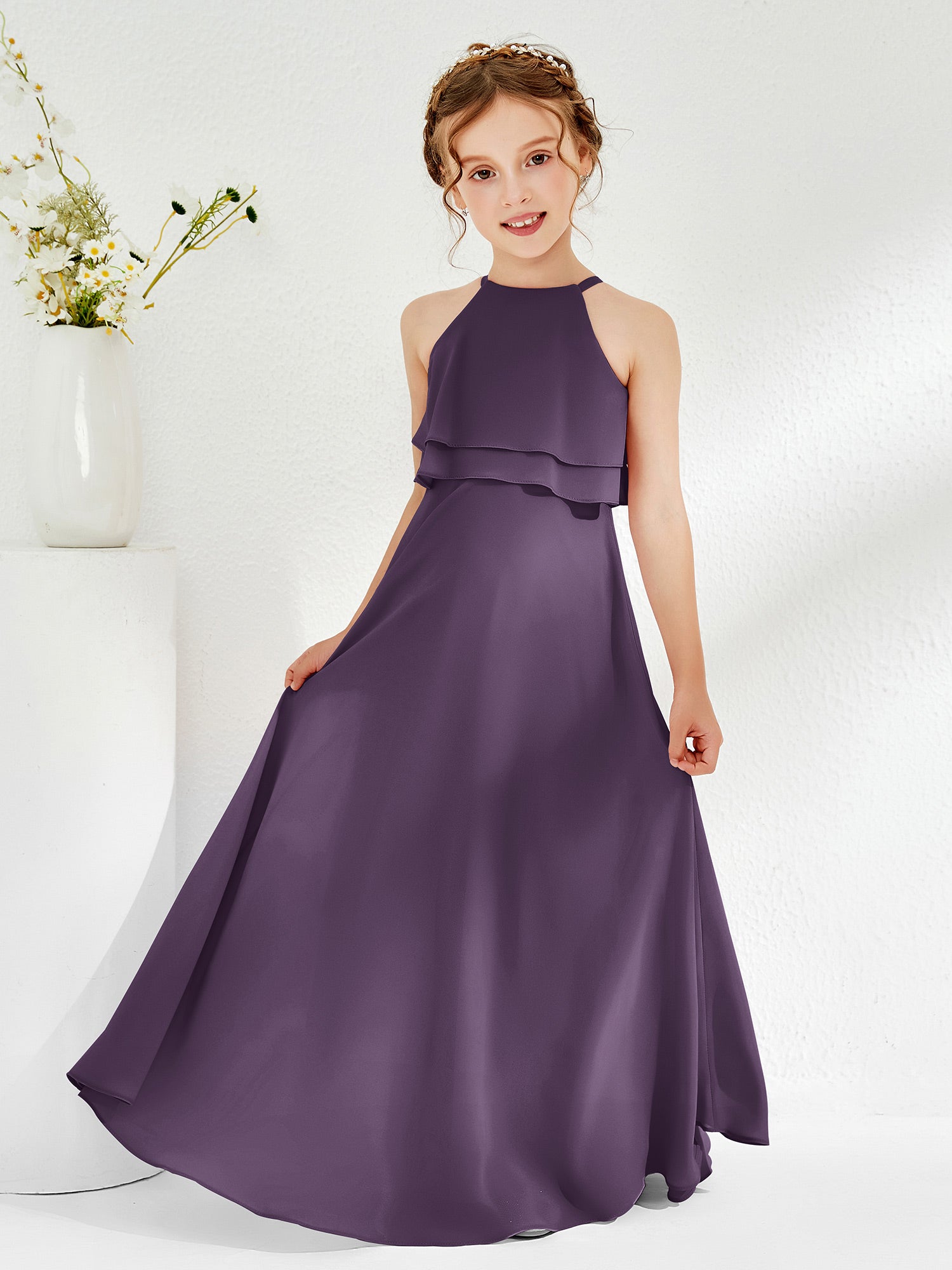 Cute Two Layers Ruffles Junior Bridesmaid Dresses Dusty Sage