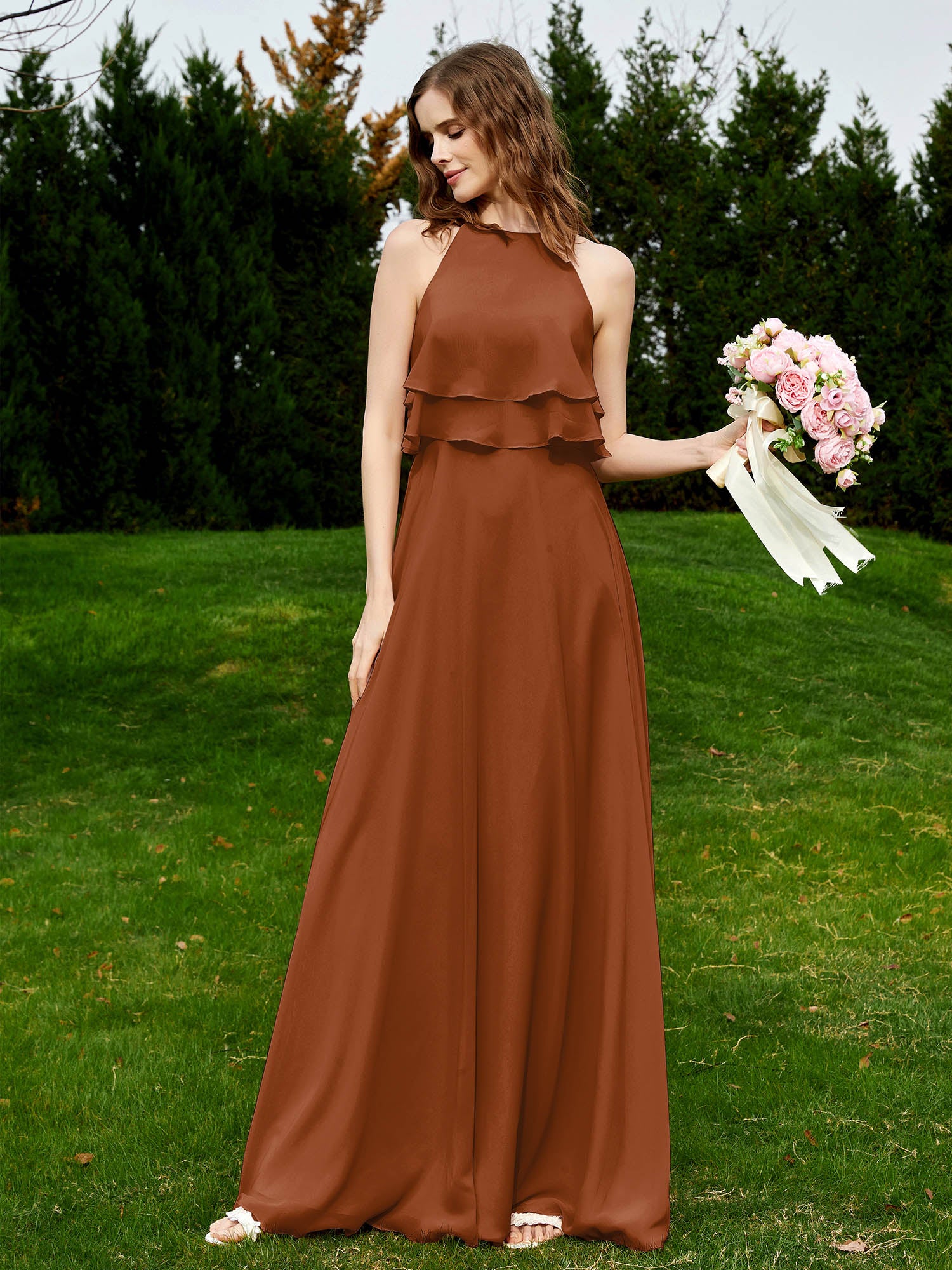 BABARONI Two Layers Ruffles Bodice Chiffon Dresses Terracotta, Terracotta / US0