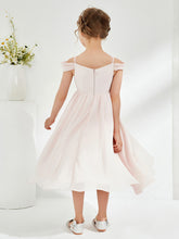 Off-the-shoulder Pleated Girl's Dress Rose Petal