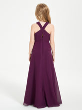 Junior Bridesmaid Dresses Grecian Neckline Floor Length Grape