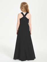 Junior Bridesmaid Dresses Grecian Neckline Floor Length Black