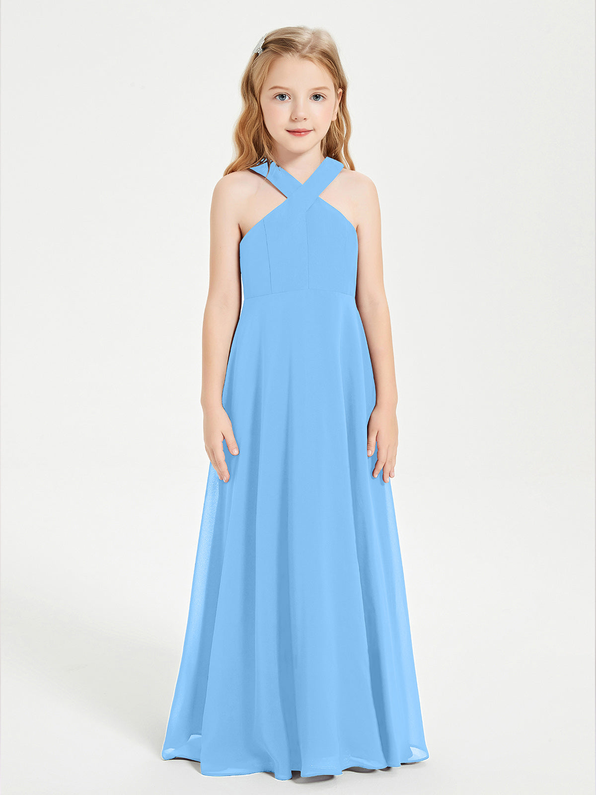 BABARONI Chiffon Blue Junior Bridesmaid Dresses A-line Grecian