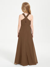 Junior Bridesmaid Dresses Grecian Neckline Floor Length Brown