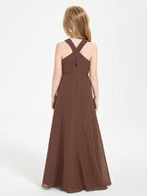 Junior Bridesmaid Dresses Grecian Neckline Floor Length Chocolate